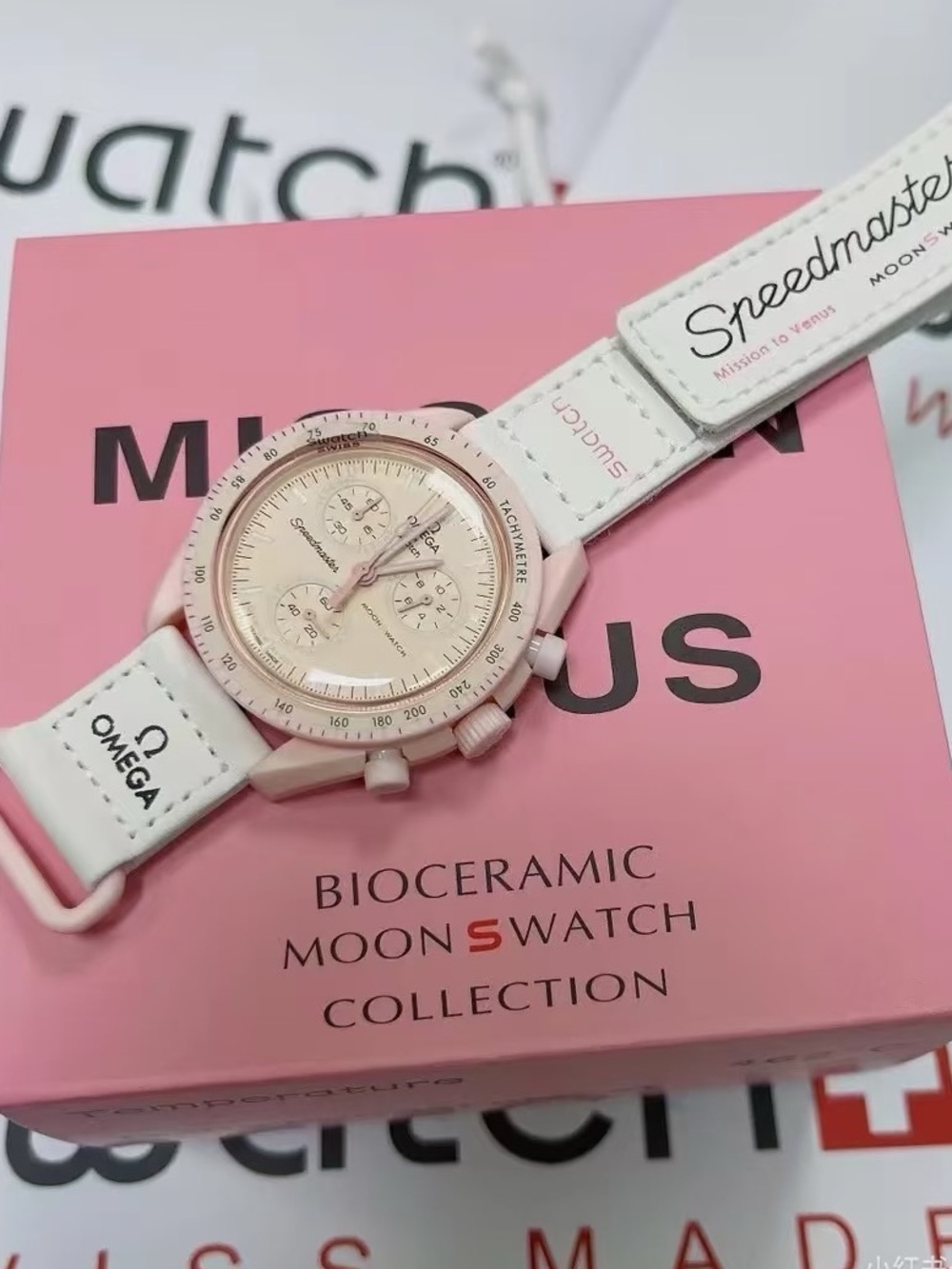 Swatch.x Pink and White Bioceramic Women's Chronograph Watch